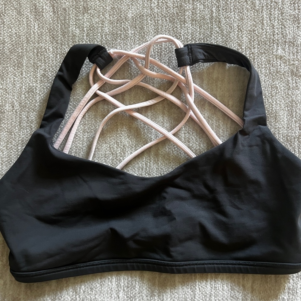 Black and Pink Strappy Sports Bra